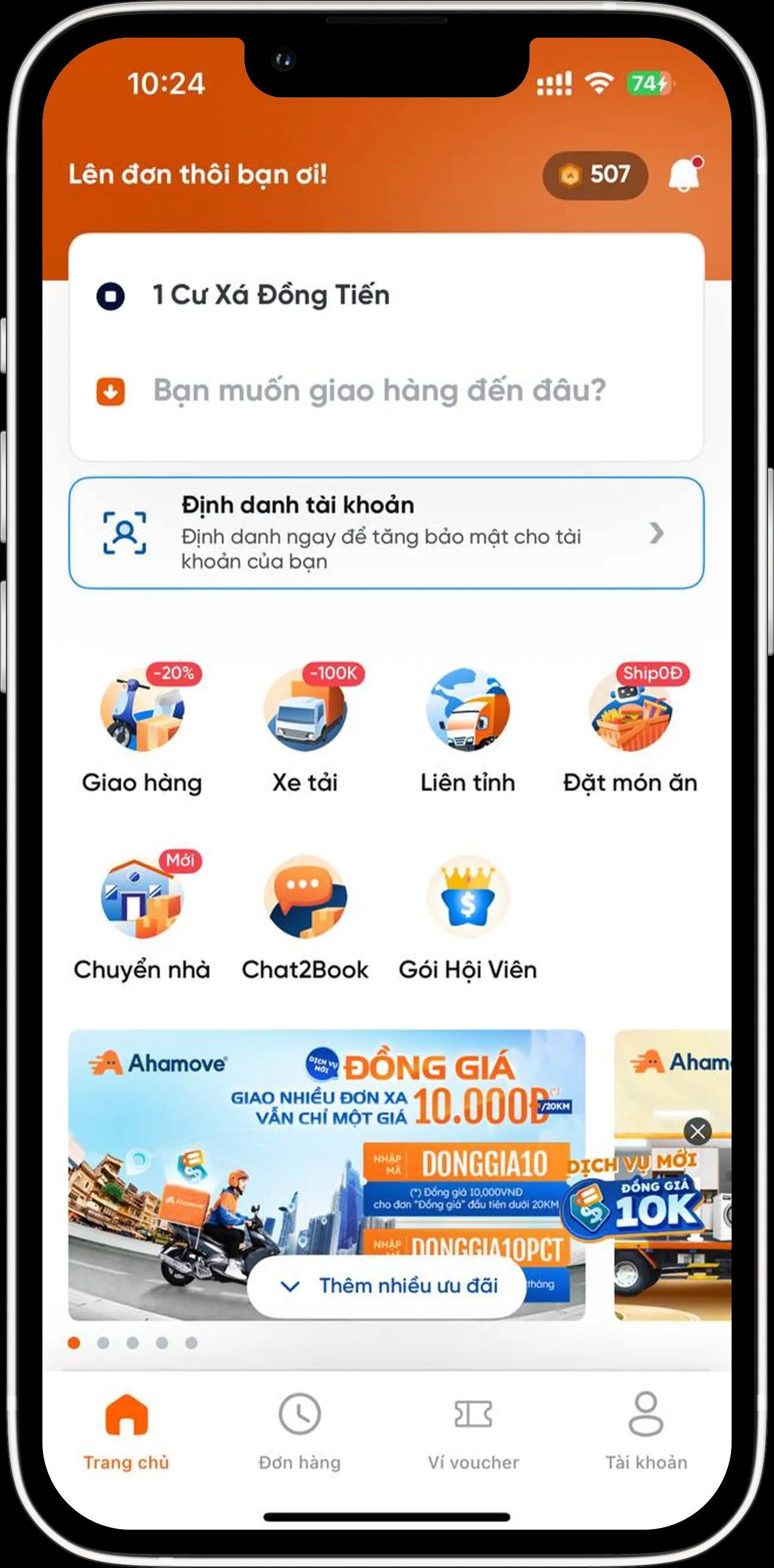 Chọn biểu tượng dịch vụ Chuyển nhà trên màn hình chính